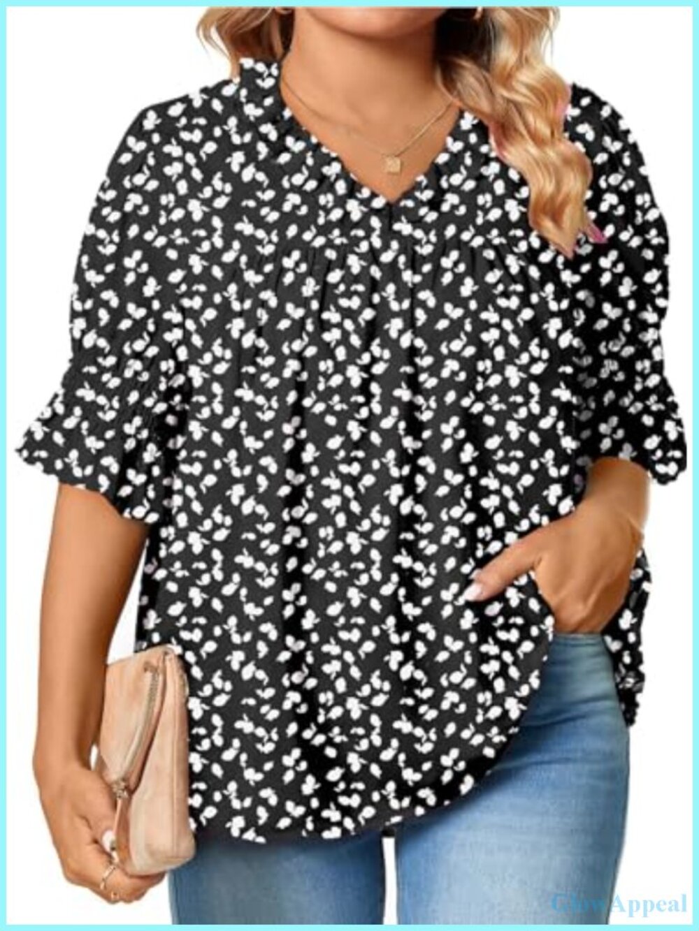 Women's Plus Size Boho Floral Chiffon Blouse V-Neck Ruffle Sleeve